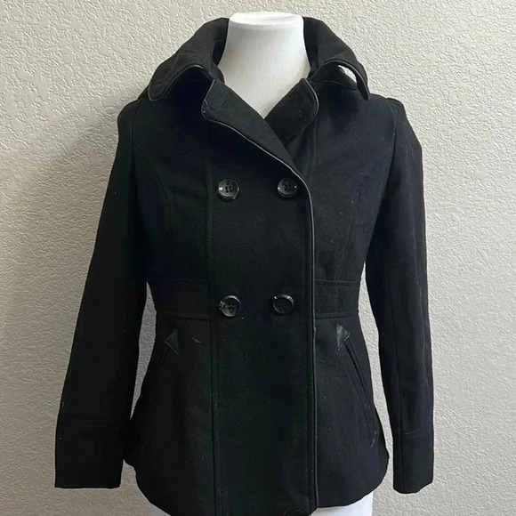 Miss London Jackets & Blazers - Miss London Wool Double Breasted Pea Coat